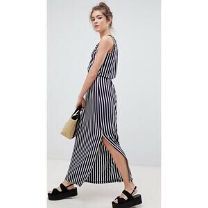 ASOS Blend She Black & White Striped Maxi Dress L Classic Preppy Nautical Staple